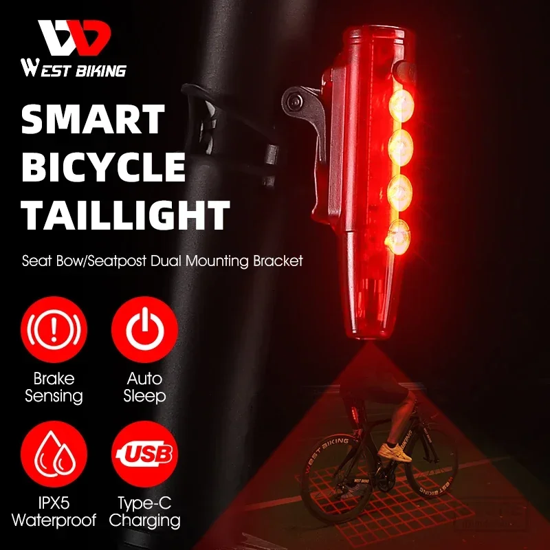 Smart Bike Brake Sensor Rear Light - West biking inteligente bicicleta lanterna traseira